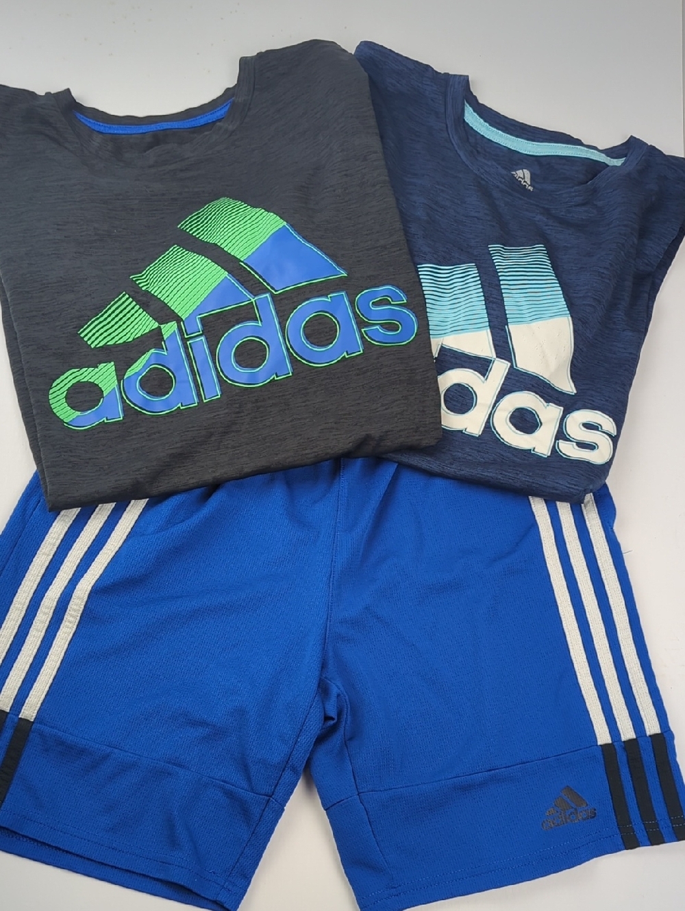 ADIDAS Boys Large 14/16 Athletic T-Shirts Shorts Bundle Blue White Gray